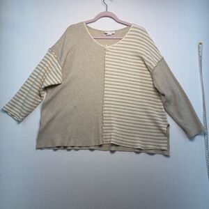 Ashley Taylor large Beige and Cream Knit waffle 100% cotton Top made in USA